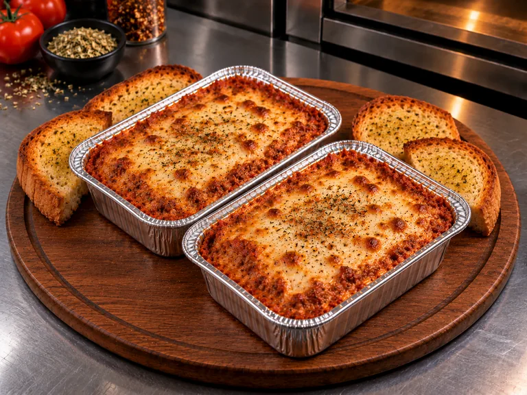 Dos lasañas boloñesas gratinadas con pan tostado de NOI